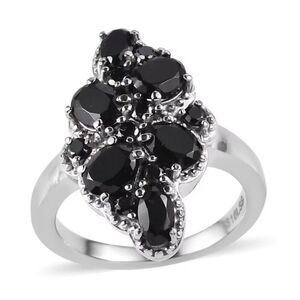 Thai Black Spinel and Simulated Black Diamond 2.80 ctw Ring in Stainless Steel 8